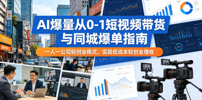 AI爆量从0-1短视频带货与同城爆单指南，一人一公司轻创业模式，实现低成本轻创业增收-二当家网创资源站