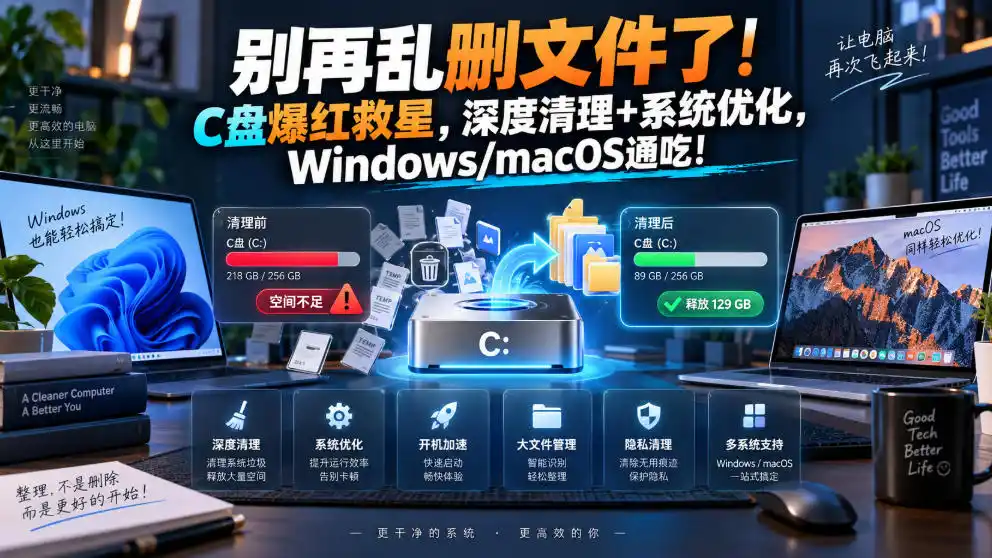 别再乱删文件了!C盘爆红救星,深度清理+系统优化,Windows/macOS通吃!-二当家网创资源站