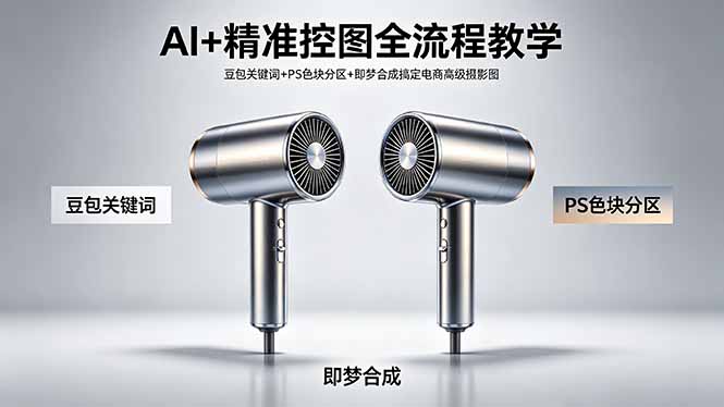 AI+精准控图全流程教学 豆包关键词+PS色块分区+即梦合成搞定电商高级摄影图-二当家网创资源站