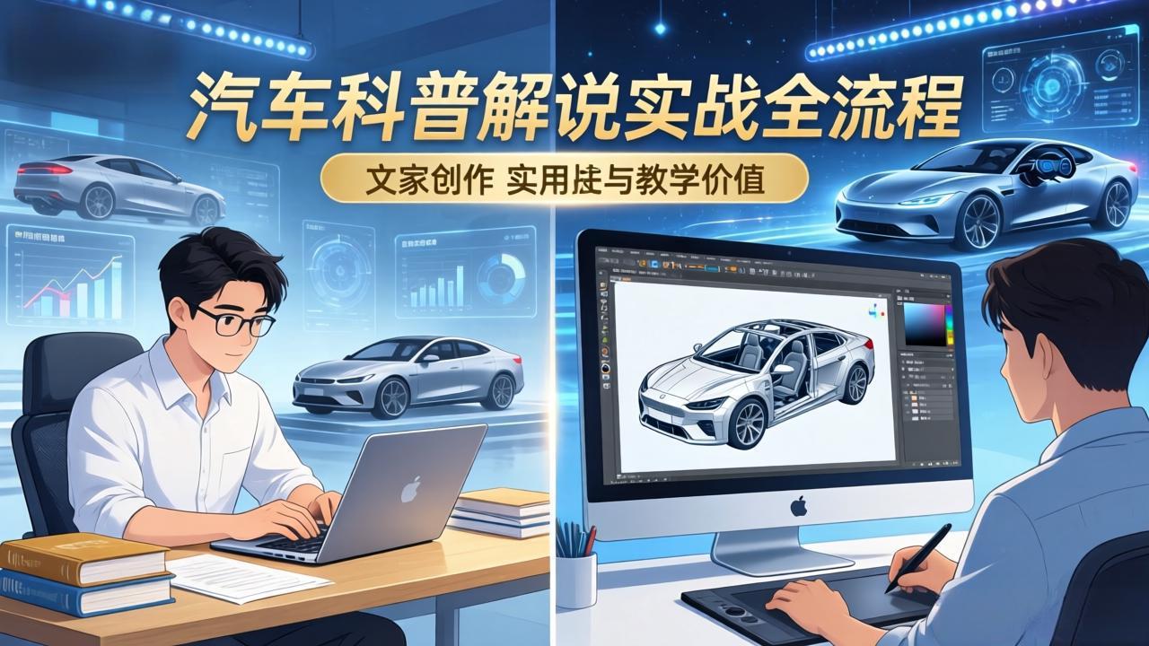 抖音汽车科普解说实战：文案+动画+画面处理+去水印全流程，打造专业汽车科普视频-二当家网创资源站