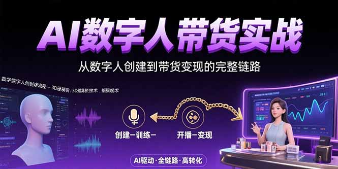AI数字人+带货实战：从数字人创建到带货变现的完整链路-二当家网创资源站