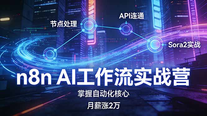 n8n AI工作流实战营,节点处理+API连通+Sora2实战,掌握自动化核心月薪涨2万-二当家网创资源站