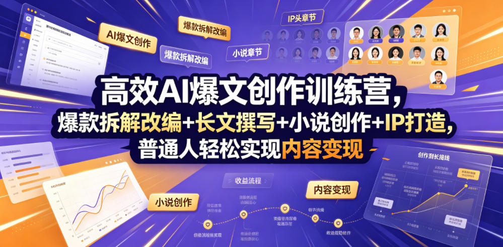 高效AI爆文创作训练营，爆款拆解改编+长文撰写+小说创作+IP打造，普通人轻松实现内容变现-二当家网创资源站