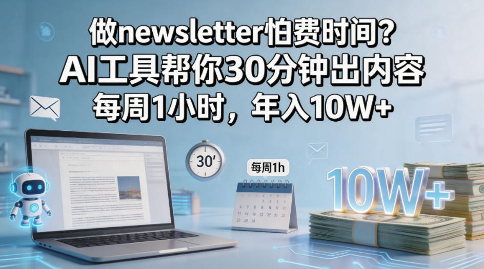 做newsletter怕费时间？AI工具帮你30分钟出内容，每周1小时，年入10W+！【原创双语字幕】-二当家网创资源站