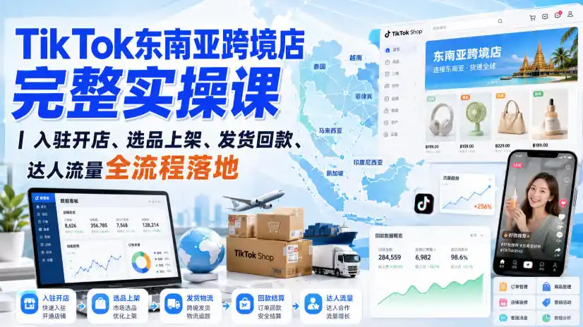 TikTok东南亚跨境店完整实操课｜入驻开店、选品上架、发货回款、达人流量全流程落地-二当家网创资源站