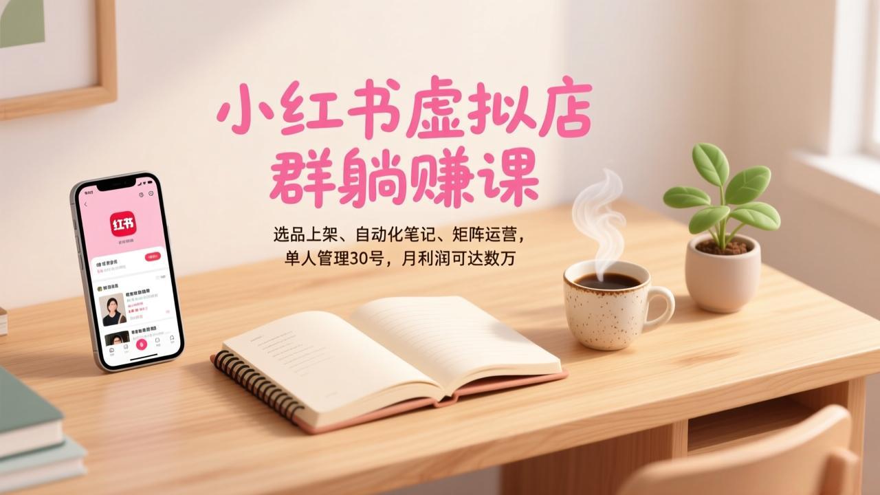 小红书虚拟店群躺赚课，选品上架、自动化笔记、矩阵运营，单人管理30号，月利润可达数万-二当家网创资源站