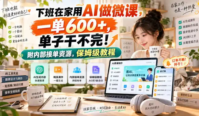 下班在家用AI做微课，一单600+，单子干不完！附内部接单资源，保姆级教程【揭秘】-二当家网创资源站