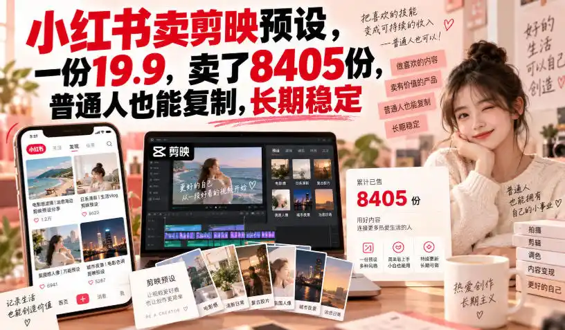 小红书卖剪映预设,一份19.9,卖了8405份,普通人也能复制,长期稳定-二当家网创资源站