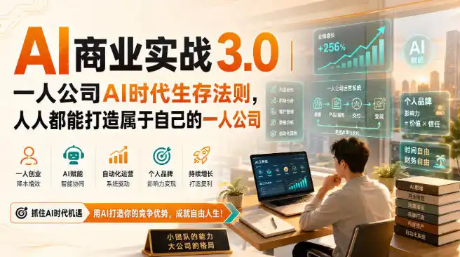 AI商业实战3.0|一人公司AI时代生存法则,人人都能打造属于自己的一人公司-二当家网创资源站
