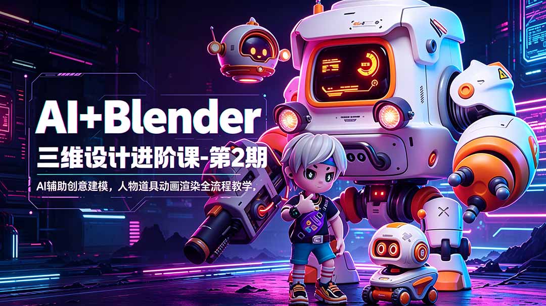 AI+Blender三维设计进阶课-第2期：AI辅助创意建模，人物道具动画渲染全流程教学-二当家网创资源站