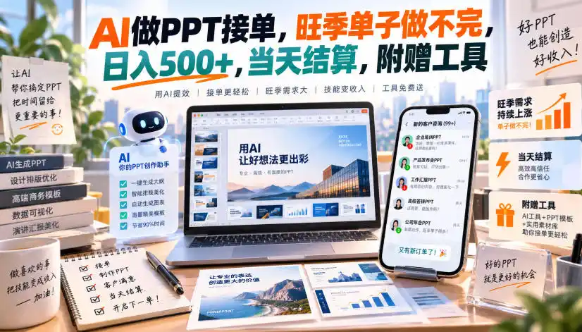 AI做PPT接单,旺季单子做不完,日入500+,当天结算,附赠工具【揭秘】-二当家网创资源站