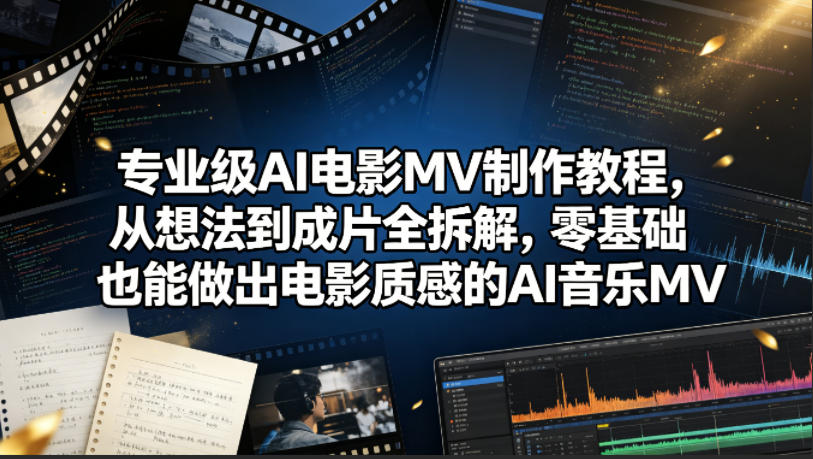 专业级AI电影MV制作教程，从想法到成片全拆解，零基础也能做出电影质感的AI音乐MV-二当家网创资源站