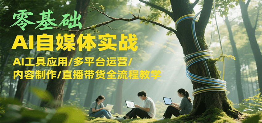 零基础AI自媒体实战，AI工具应用/多平台运营/内容制作/直播带货全流程教学-二当家网创资源站