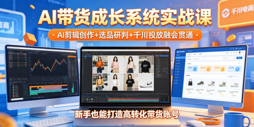 AI带货成长系统实战课，AI剪辑创作+选品研判+千川投放融会贯通，新手也能打造高转化带货账号(更新2026年)-二当家网创资源站