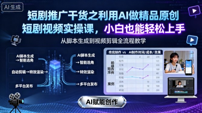 短剧推广干货之利用AI做精品原创短剧视频实操课，小白也能轻松上手-二当家网创资源站