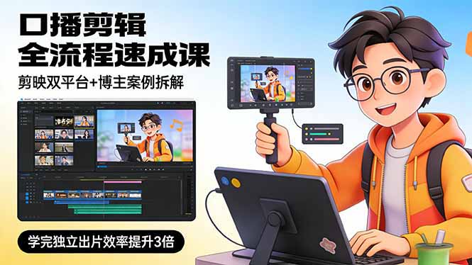 口播剪辑全流程速成课，剪映双平台+博主案例拆解，学完独立出片效率提升3倍-二当家网创资源站