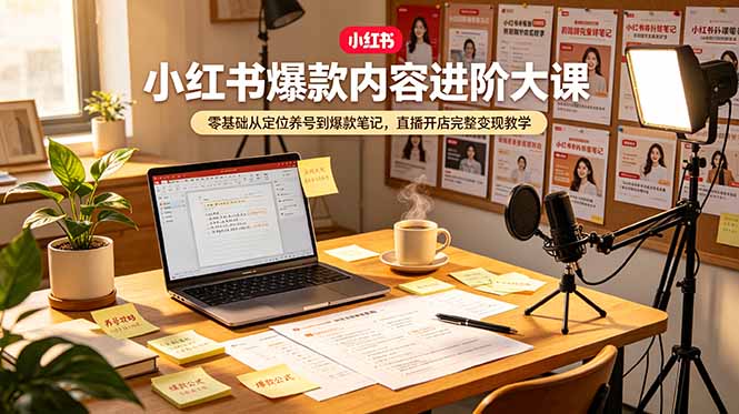 小红书爆款内容进阶大课，零基础从定位养号到爆款笔记，直播开店完整变现教学-二当家网创资源站