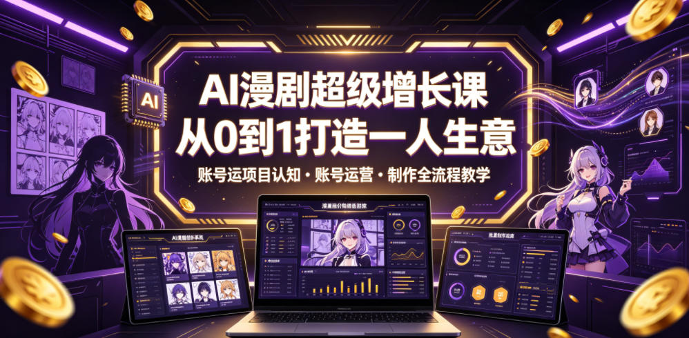 AI漫剧超级增长课,从0到1打造一人生意,项目认知・账号运营・制作全流程教学-二当家网创资源站