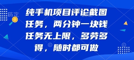 纯手机项目评论截图任务，两分钟一块钱 任务无上限多劳多得，随时随地都能做【揭秘】-二当家网创资源站