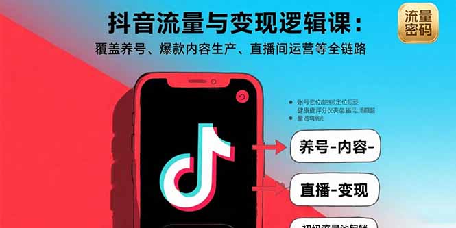 抖音流量与变现逻辑课：覆盖养号、爆款内容生产、直播间运营等全链路-二当家网创资源站