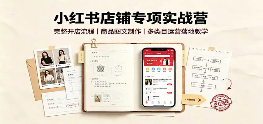 小红书店铺专项实战营:完整开店流程,商品图文制作,多类目运营落地教学-二当家网创资源站