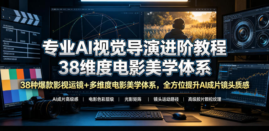 专业AI视觉导演进阶教程，38种爆款影视运镜+多维度电影美学体系，全方位提升AI成片高级感与镜头质感-二当家网创资源站