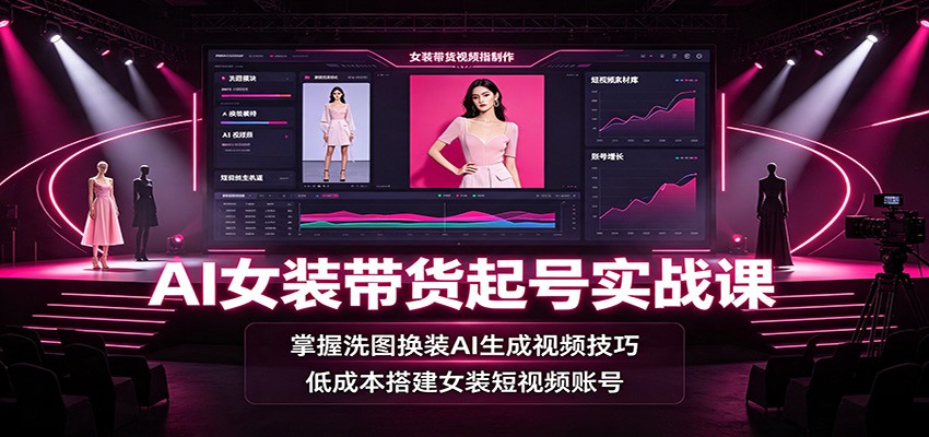 AI女装带货起号实战课：掌握洗图换装AI生成视频技巧，低成本搭建女装短视频账号-二当家网创资源站