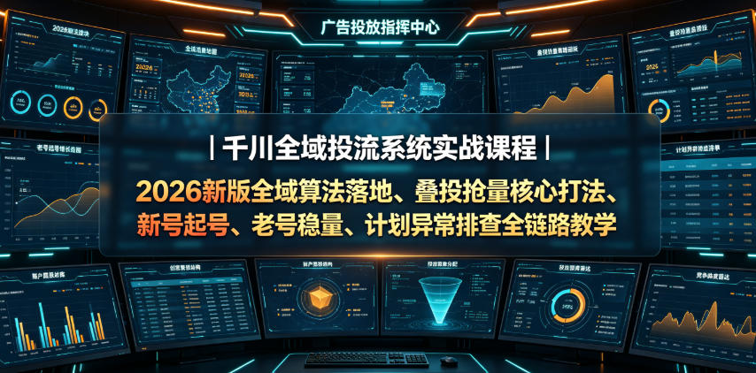 千川全域投流系统实战课程｜2026新版全域算法落地、叠投抢量核心打法、新号起号、老号稳量、计划异常排查全链路教学-二当家网创资源站
