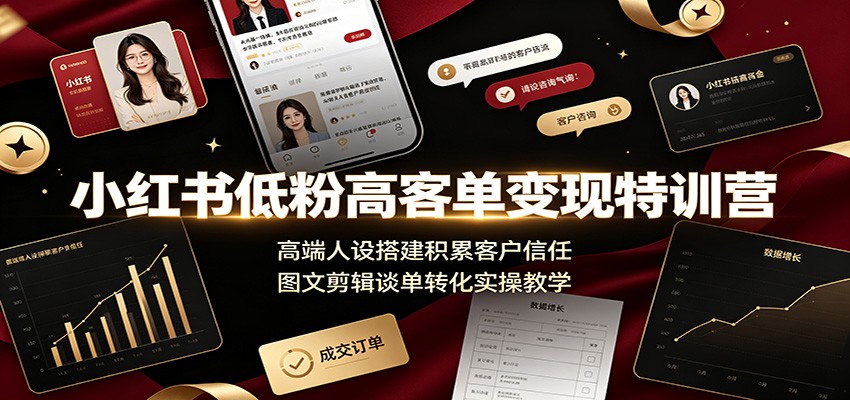 小红书低粉高客单变现特训营：高端人设搭建积累客户信任，图文剪辑谈单转化实操教学-二当家网创资源站