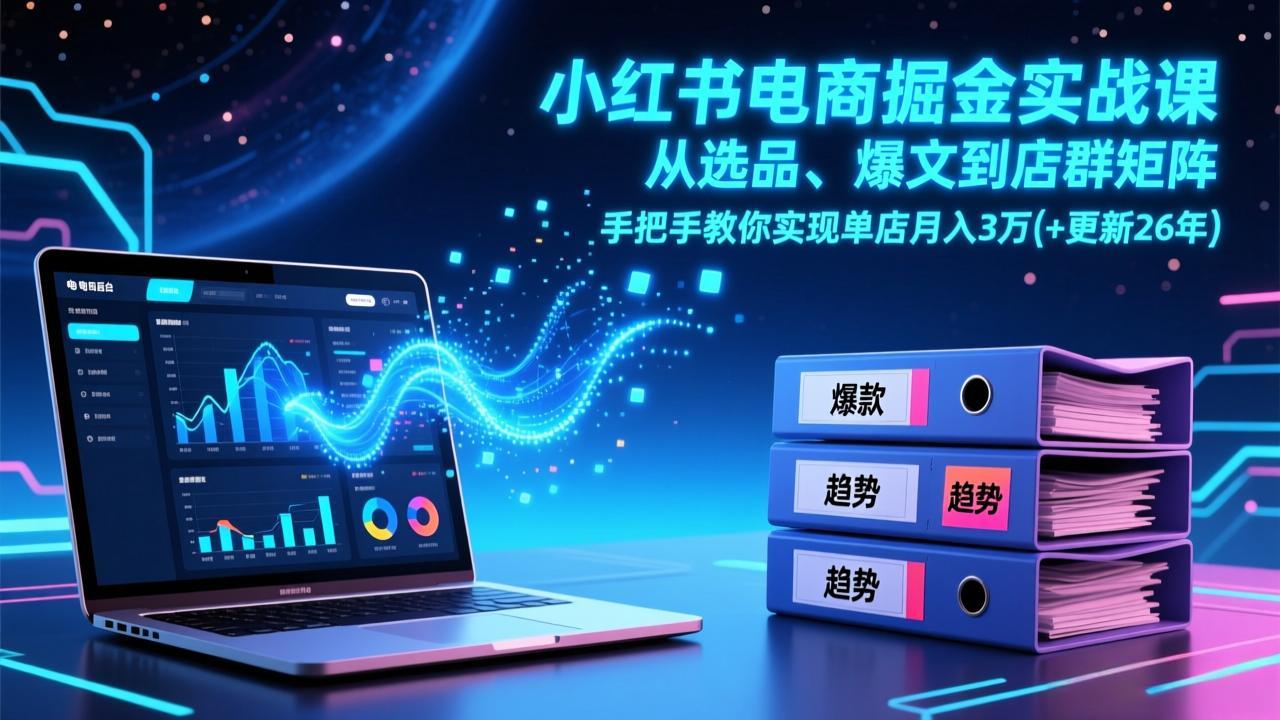 小红书电商掘金实战课，从选品、爆文到店群矩阵，手把手教你实现单店月入3万+(更新26年-二当家网创资源站