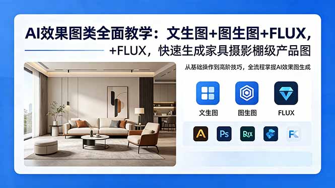 AI效果图类全面教学:文生图+图生图+FLUX,快速生成家具摄影棚级产品图-二当家网创资源站