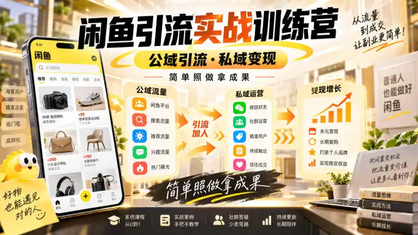 闲鱼引流实战训练营,公域引流·私域变现,简单照做拿成果-二当家网创资源站