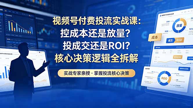 视频号付费投流实战课-5月:控成本还是放量?投成交还是ROI?核心决策逻辑全拆解-二当家网创资源站