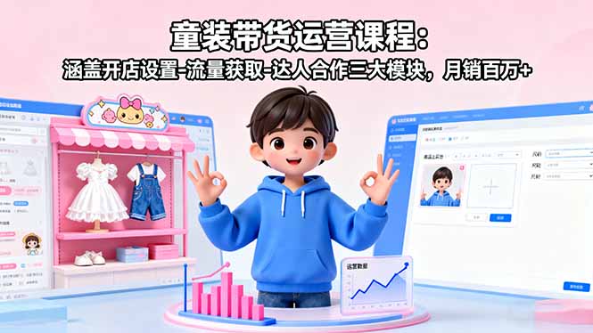 童装带货运营课程:涵盖开店设置-流量获取-达人合作三大模块,月销百万+-二当家网创资源站
