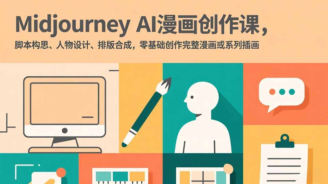 Midjourney AI漫画创作课，脚本构思、人物设计、排版合成，零基础创作完整漫画或系列插画-二当家网创资源站