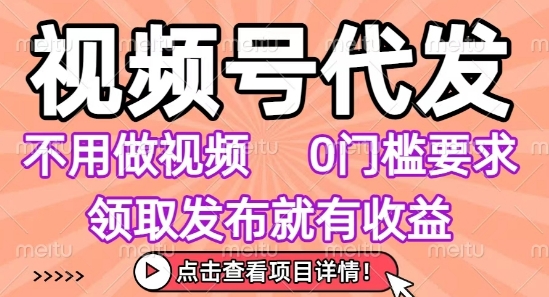视频号代发，不用剪辑不用做视频，0门槛要求，领取发布就有收益，任务没有无上限，小白轻松上手【揭秘】-二当家网创资源站