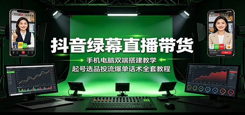 抖音绿幕直播带货：手机电脑双端搭建教学，起号选品投流爆单话术全套教程-二当家网创资源站
