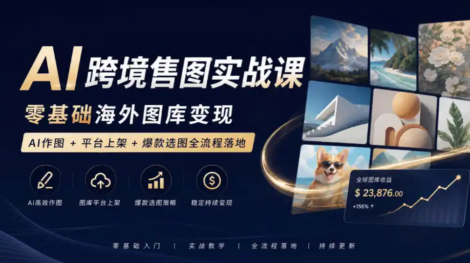 AI跨境售图实战课,零基础海外图库变现,AI作图+平台上架+爆款选图全流程落地-二当家网创资源站