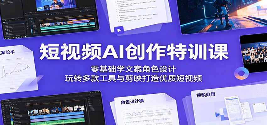 短视频AI创作特训课：零基础学文案角色设计，玩转多款工具与剪映打造优质短视频-二当家网创资源站