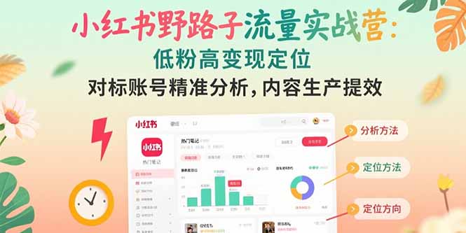 小红书野路子流量实战营：低粉高变现定位 对标账号精准分析 内容生产提效-二当家网创资源站