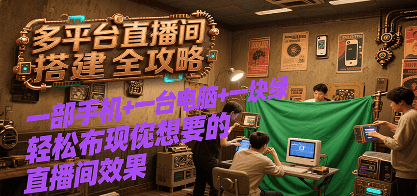 多平台直播间搭建全攻略，一部手机+一台电脑+一块绿布轻松实现你想要的直播间效果-二当家网创资源站