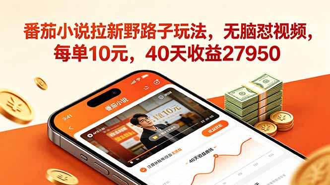 番茄小说拉新野路子玩法，无脑怼视频，每单10元，40天收益27950-二当家网创资源站