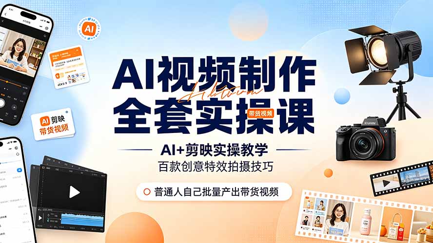 AI视频制作全套实操课,多款AI工具搭配剪映教学,百种特效运镜拍摄实操,抖音账号带货运营全覆盖-二当家网创资源站