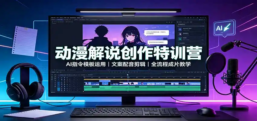 动漫解说创作特训营:AI指令模板运用,文案配音剪辑,全流程成片教学-二当家网创资源站