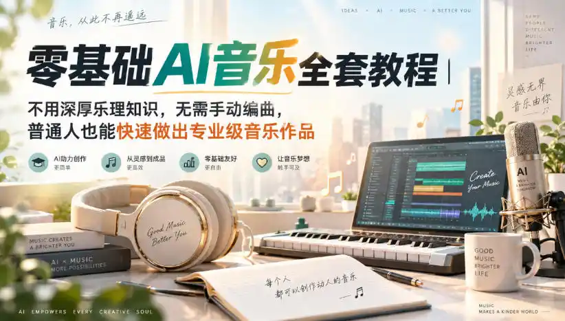 零基础AI音乐全套教程｜不用深厚乐理知识，无需手动编曲，普通人也能快速做出专业级音乐作品-二当家网创资源站