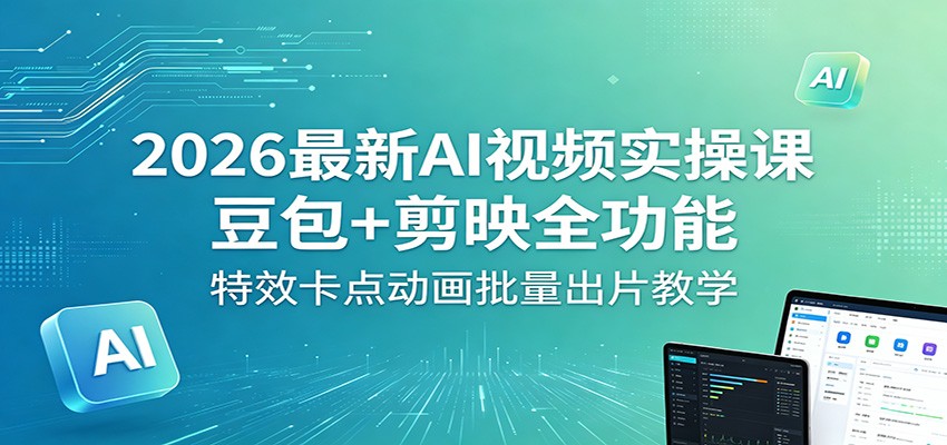 2026最新AI视频实操课：豆包+剪映全功能，特效卡点动画批量出片教学-二当家网创资源站