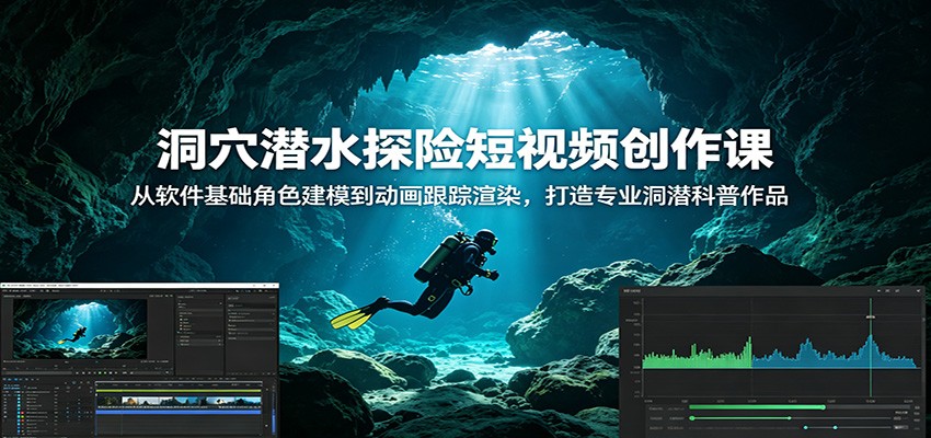 洞穴潜水探险短视频创作课:从软件基础角色建模到动画跟踪渲染,打造专业洞潜科普作品-二当家网创资源站