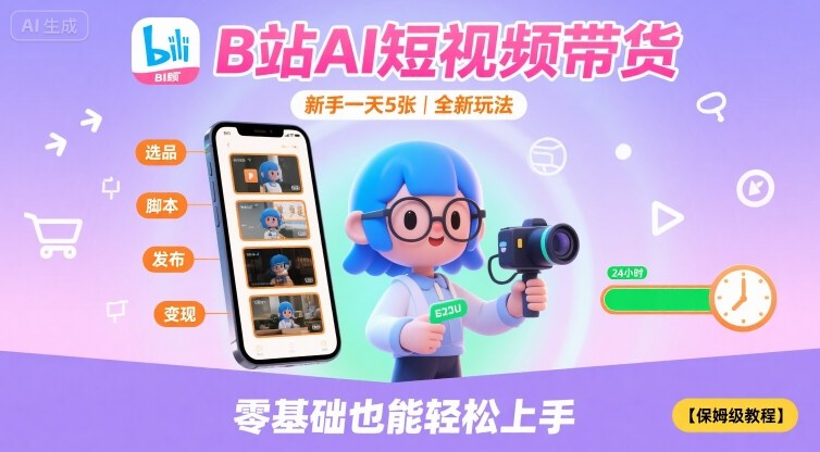 B站AI短视频带货，新手一天5张，全新玩法【保姆级教程】-二当家网创资源站