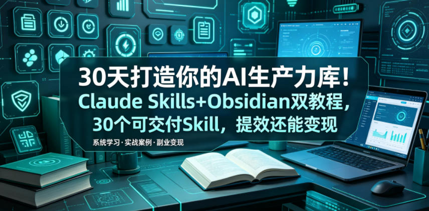 30天打造你的AI生产力库!Claude Skills+Obsidian 双教程,30 个可交付 Skill,提效还能变现-二当家网创资源站