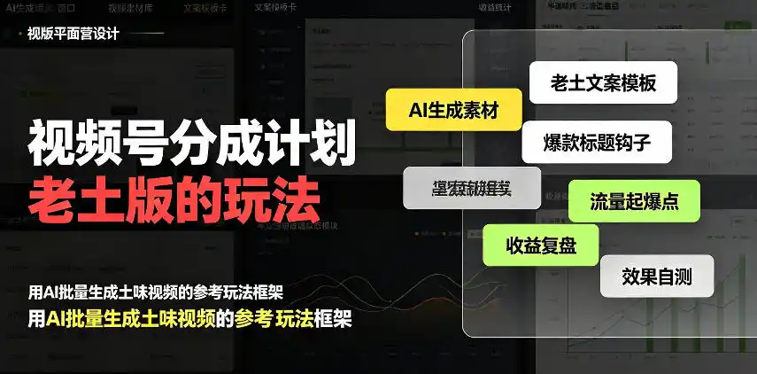 视频号分成计划老土版的玩法,流量爆炸,每天收益300+,纯靠AI生成,越土的玩法,越高级-二当家网创资源站